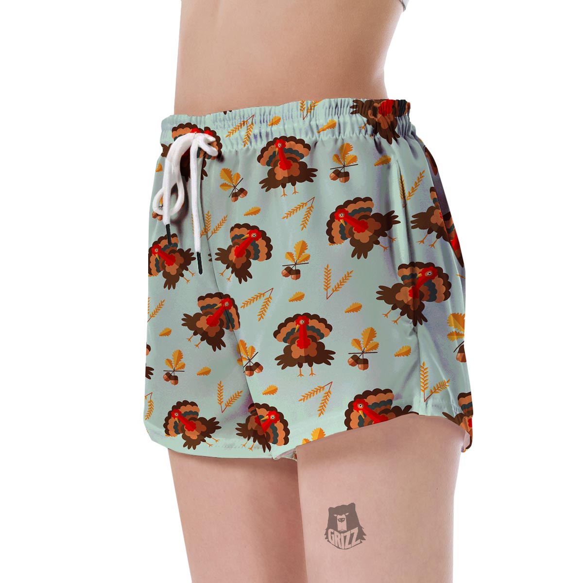 Turkey Thankgiving Print Pattern Women's Shorts-grizzshop