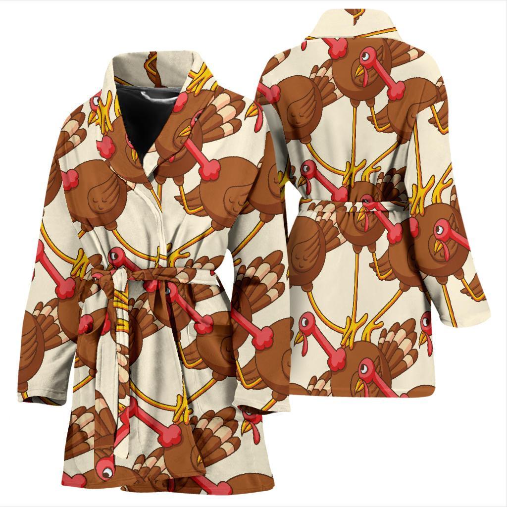 Turkey Thankgiving Pattern Print Women Long Robe-grizzshop