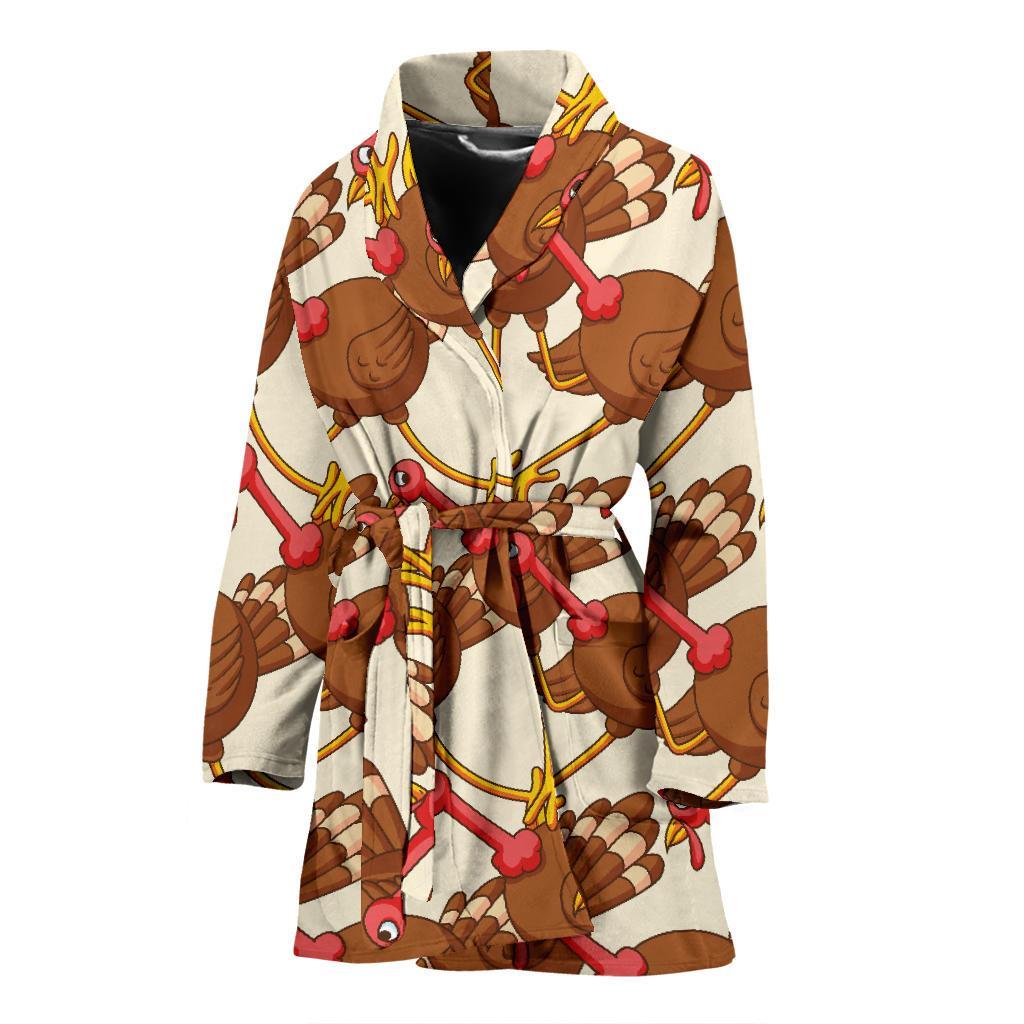 Turkey Thankgiving Pattern Print Women Long Robe-grizzshop