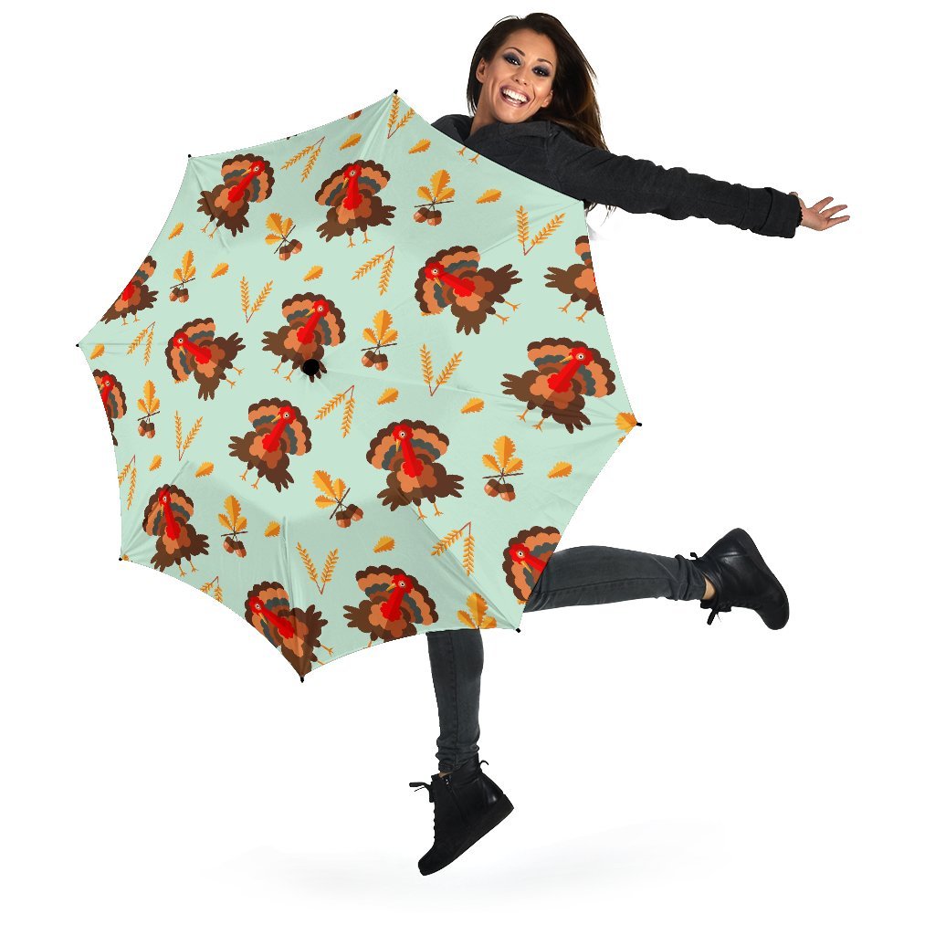 Turkey Thankgiving Print Pattern Automatic Foldable Umbrella-grizzshop