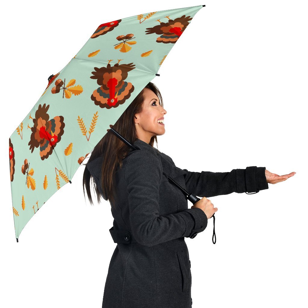 Turkey Thankgiving Print Pattern Automatic Foldable Umbrella-grizzshop