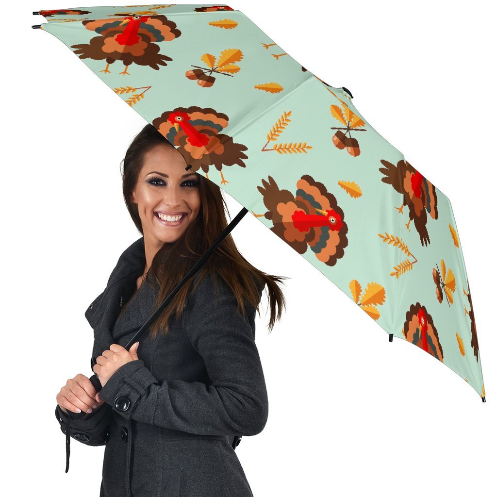 Turkey Thankgiving Print Pattern Automatic Foldable Umbrella-grizzshop