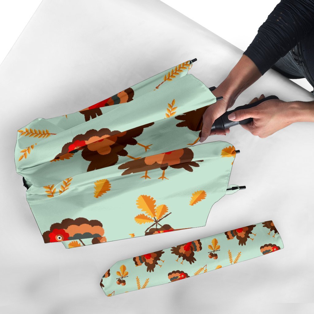 Turkey Thankgiving Print Pattern Automatic Foldable Umbrella-grizzshop