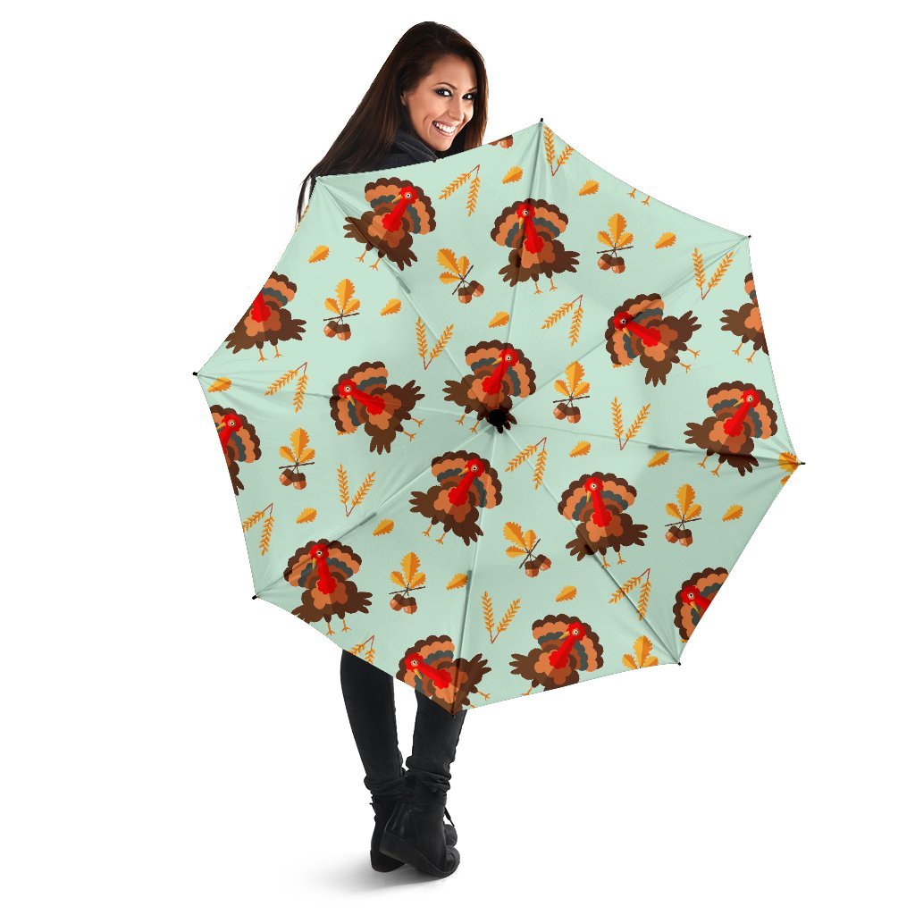 Turkey Thankgiving Print Pattern Automatic Foldable Umbrella-grizzshop