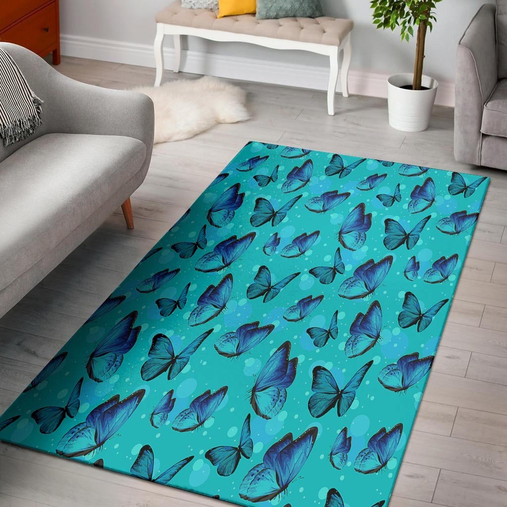 Turquoise Bubble Butterfly Print Floor Mat-grizzshop