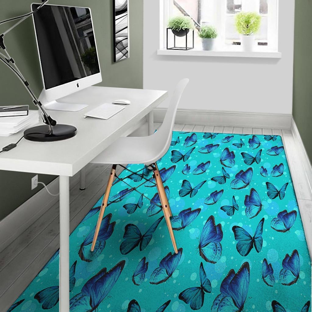 Turquoise Bubble Butterfly Print Floor Mat-grizzshop