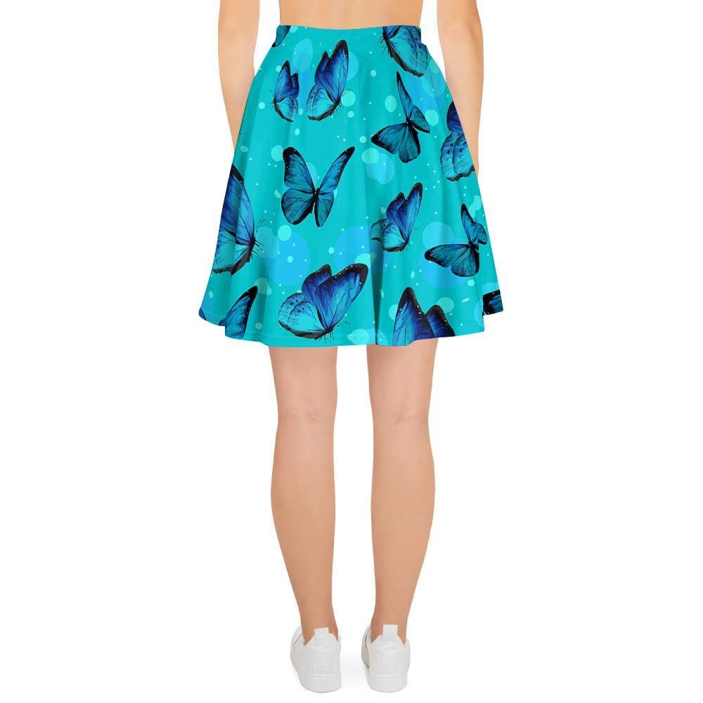 Turquoise Bubble Butterfly Print Women's Skirt-grizzshop