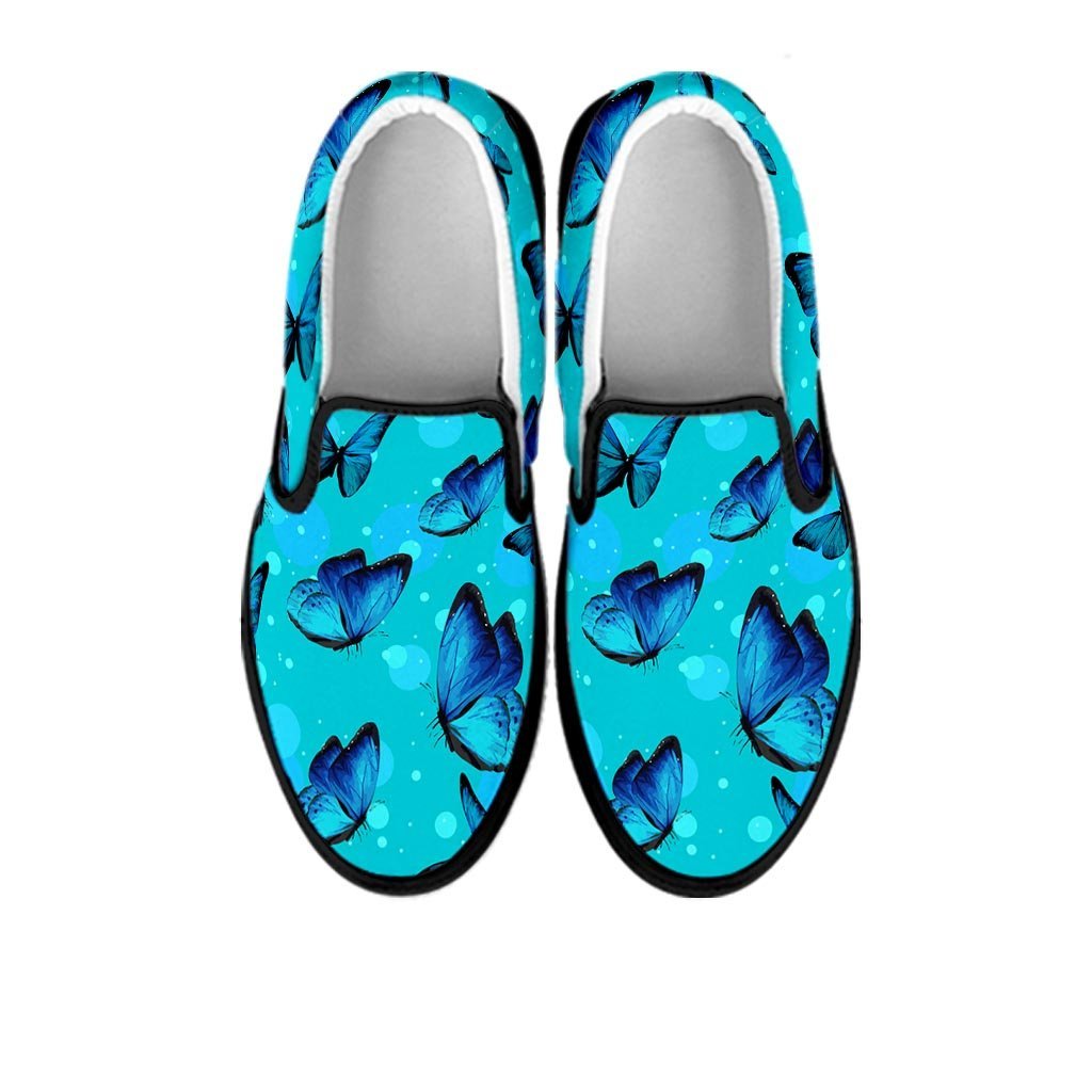 Turquoise Bubble Butterfly Print Women's Slip On Sneakers-grizzshop