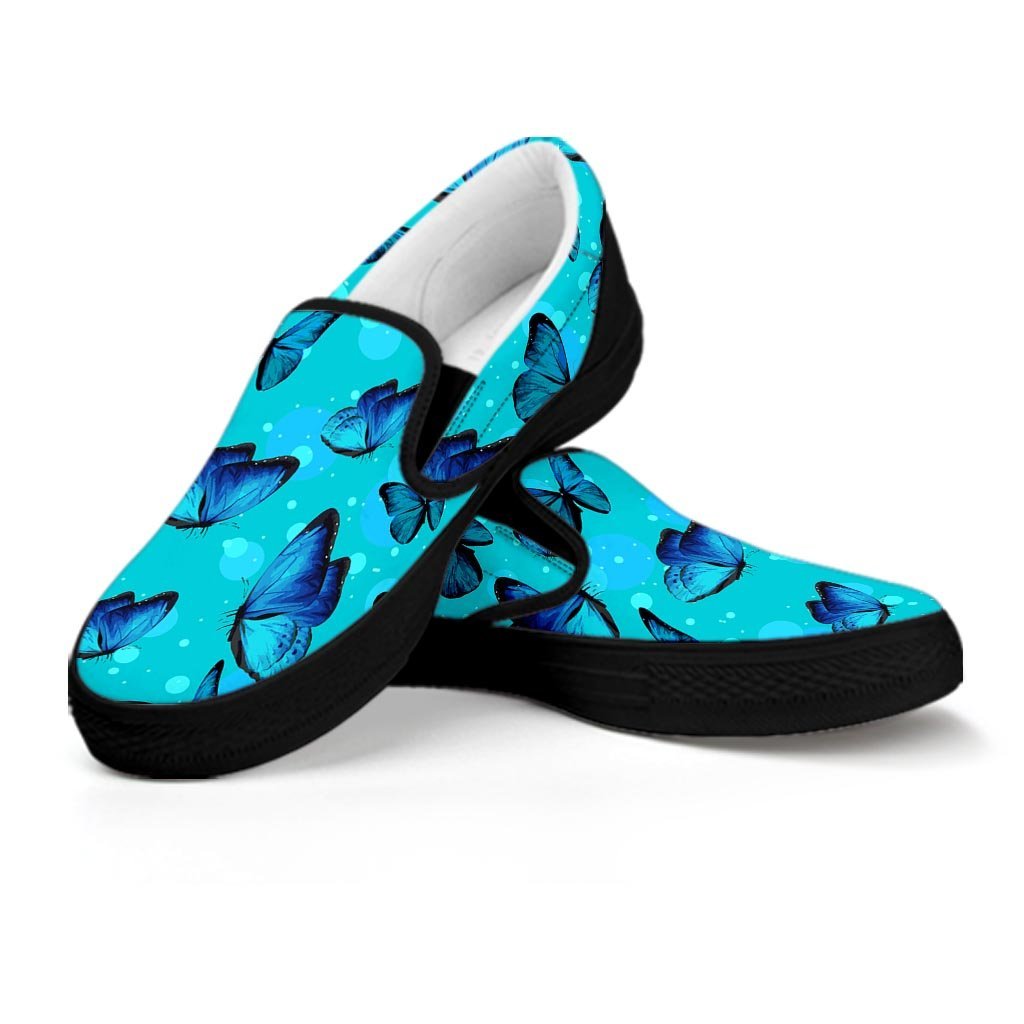 Turquoise Bubble Butterfly Print Women's Slip On Sneakers-grizzshop