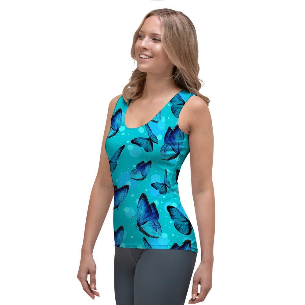Turquoise Bubble Butterfly Print Women's Tank Top-grizzshop