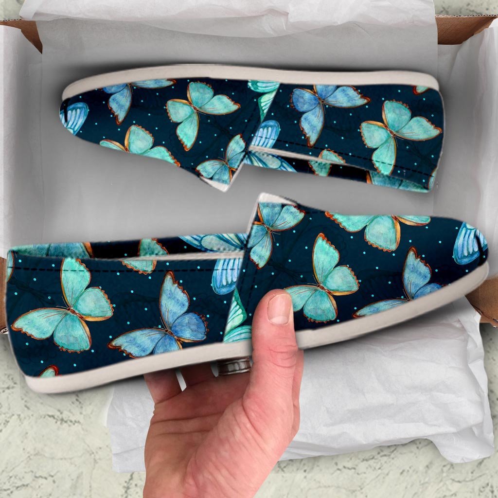Turquoise Butterfly Print Canvas Shoes-grizzshop