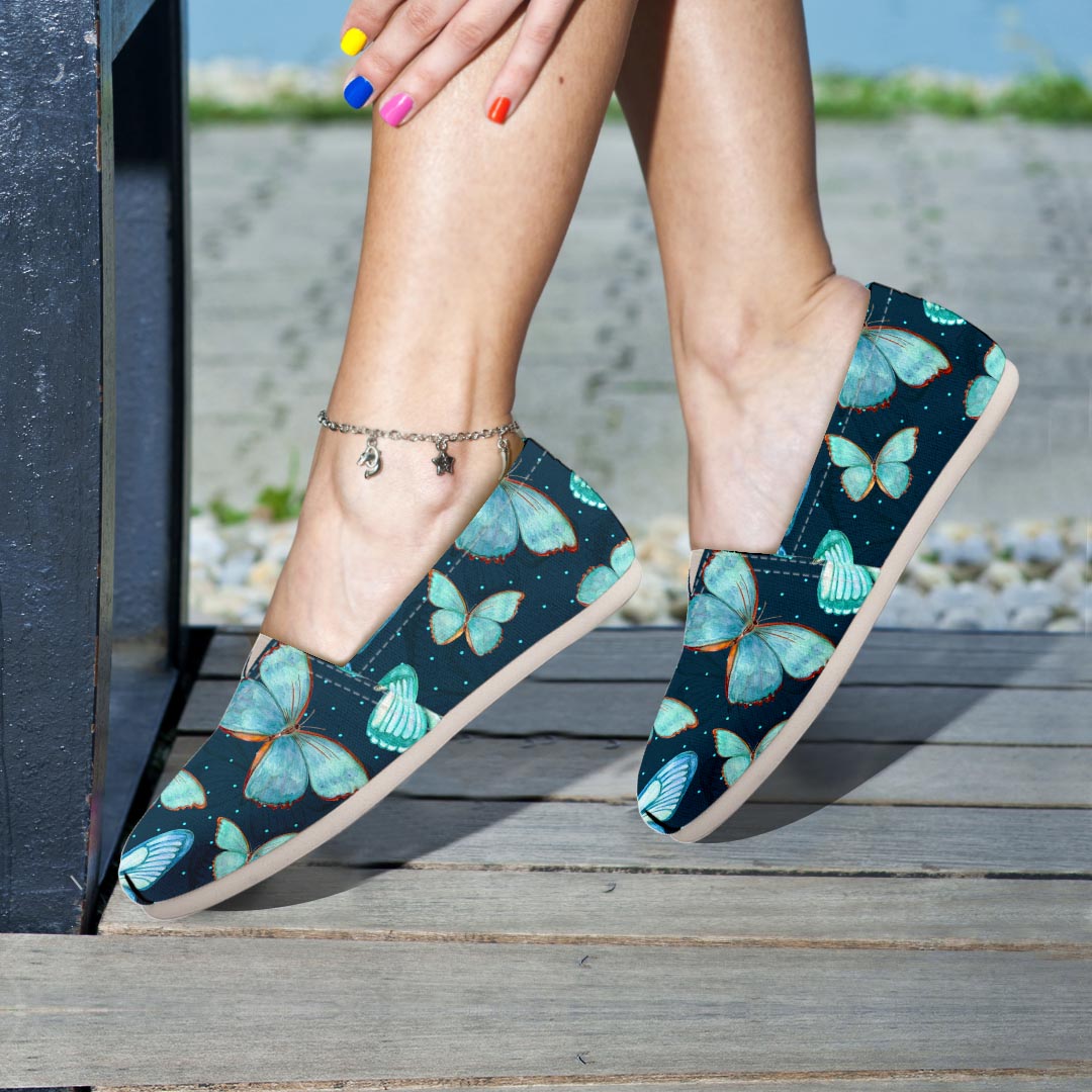 Turquoise Butterfly Print Canvas Shoes-grizzshop