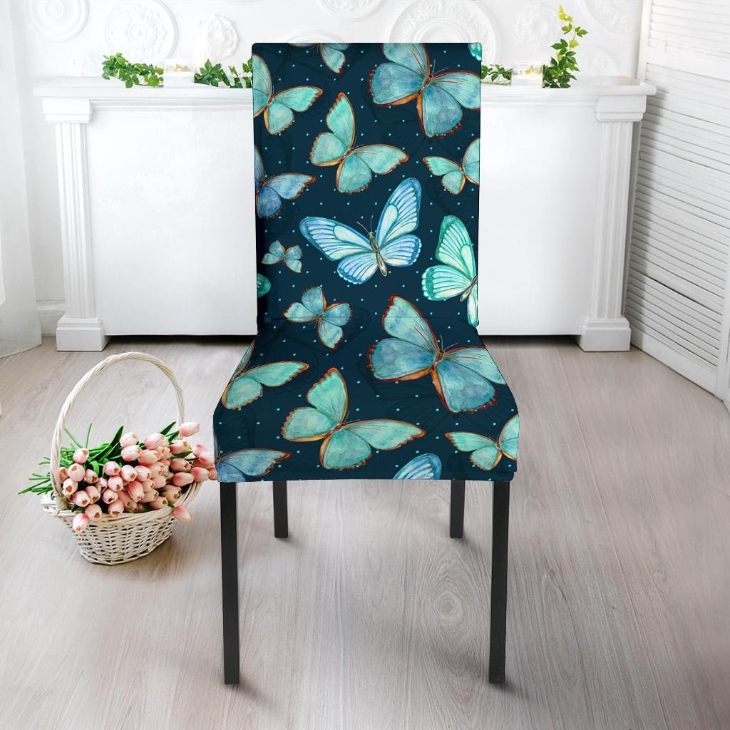 Turquoise Butterfly Print Chair Cover-grizzshop