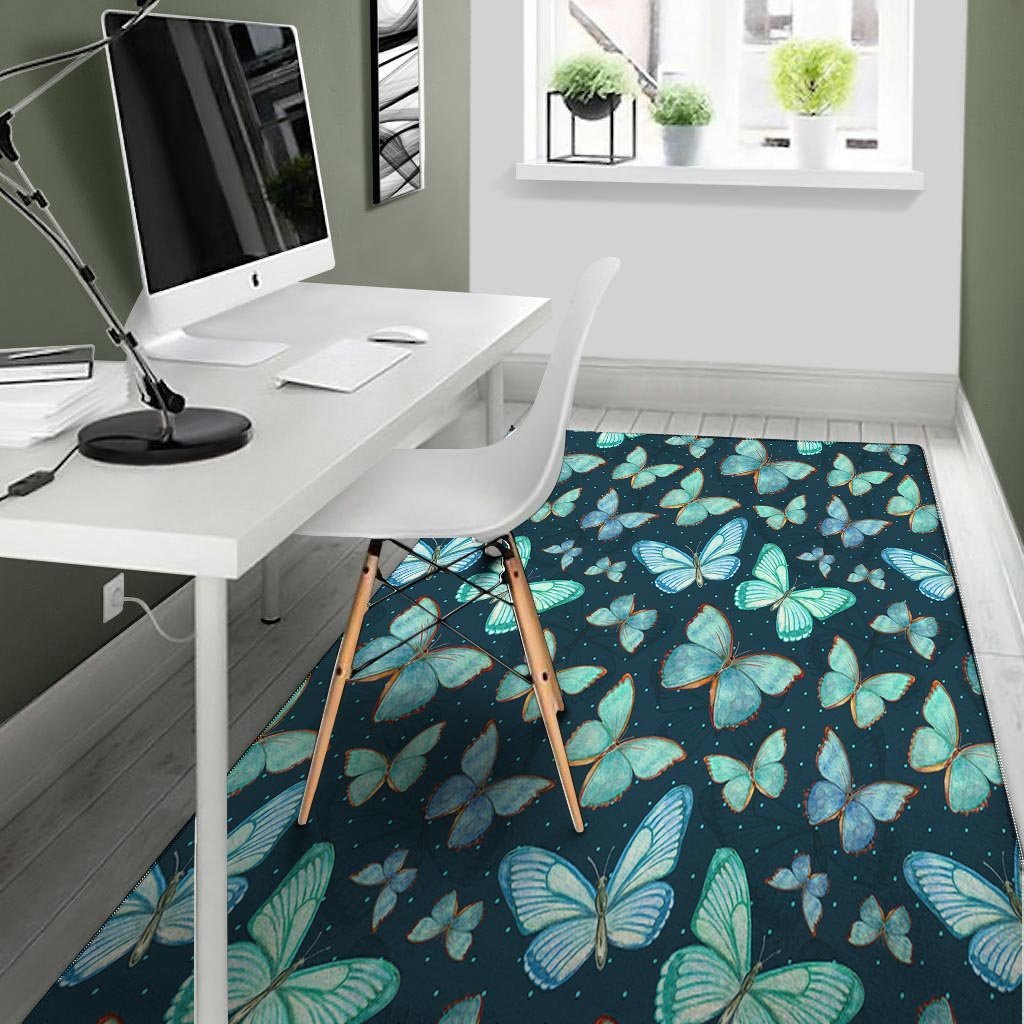 Turquoise Butterfly Print Floor Mat-grizzshop