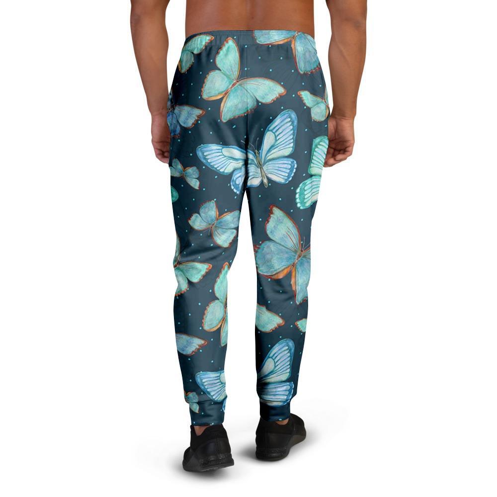 Turquoise Butterfly Print Men's Joggers-grizzshop