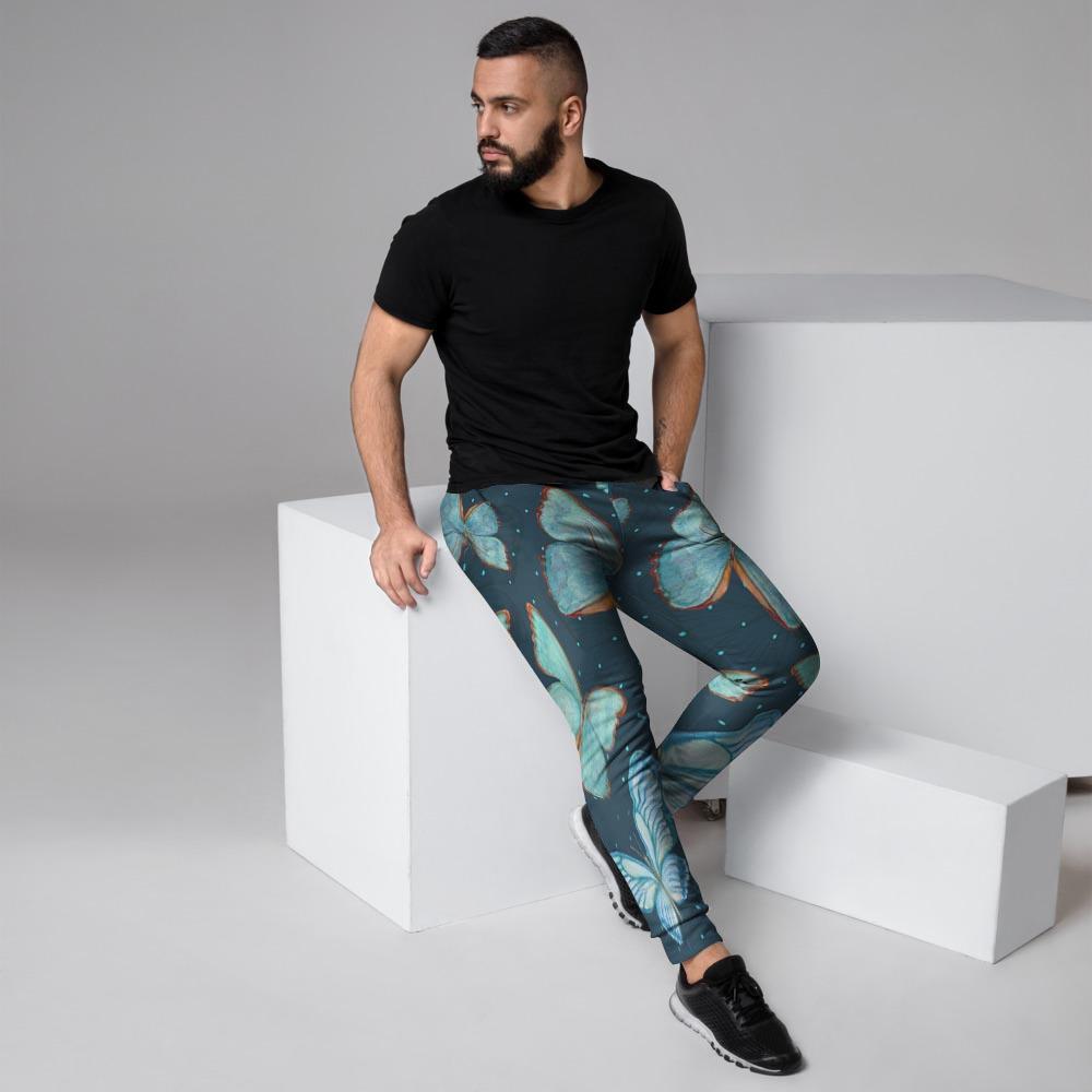 Turquoise Butterfly Print Men's Joggers-grizzshop