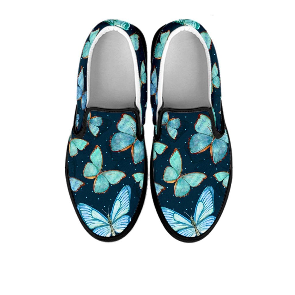 Turquoise Butterfly Print Women's Slip On Sneakers-grizzshop