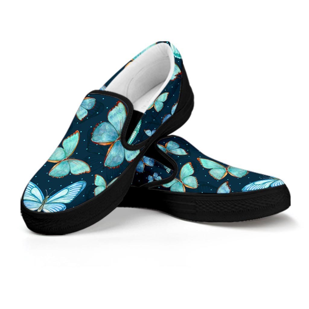 Turquoise Butterfly Print Women's Slip On Sneakers-grizzshop