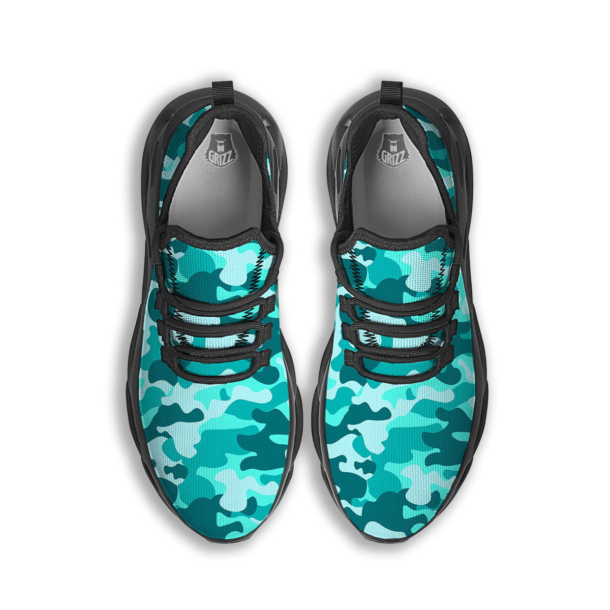 Turquoise Camo And Camouflage Print Black Running Shoes-grizzshop