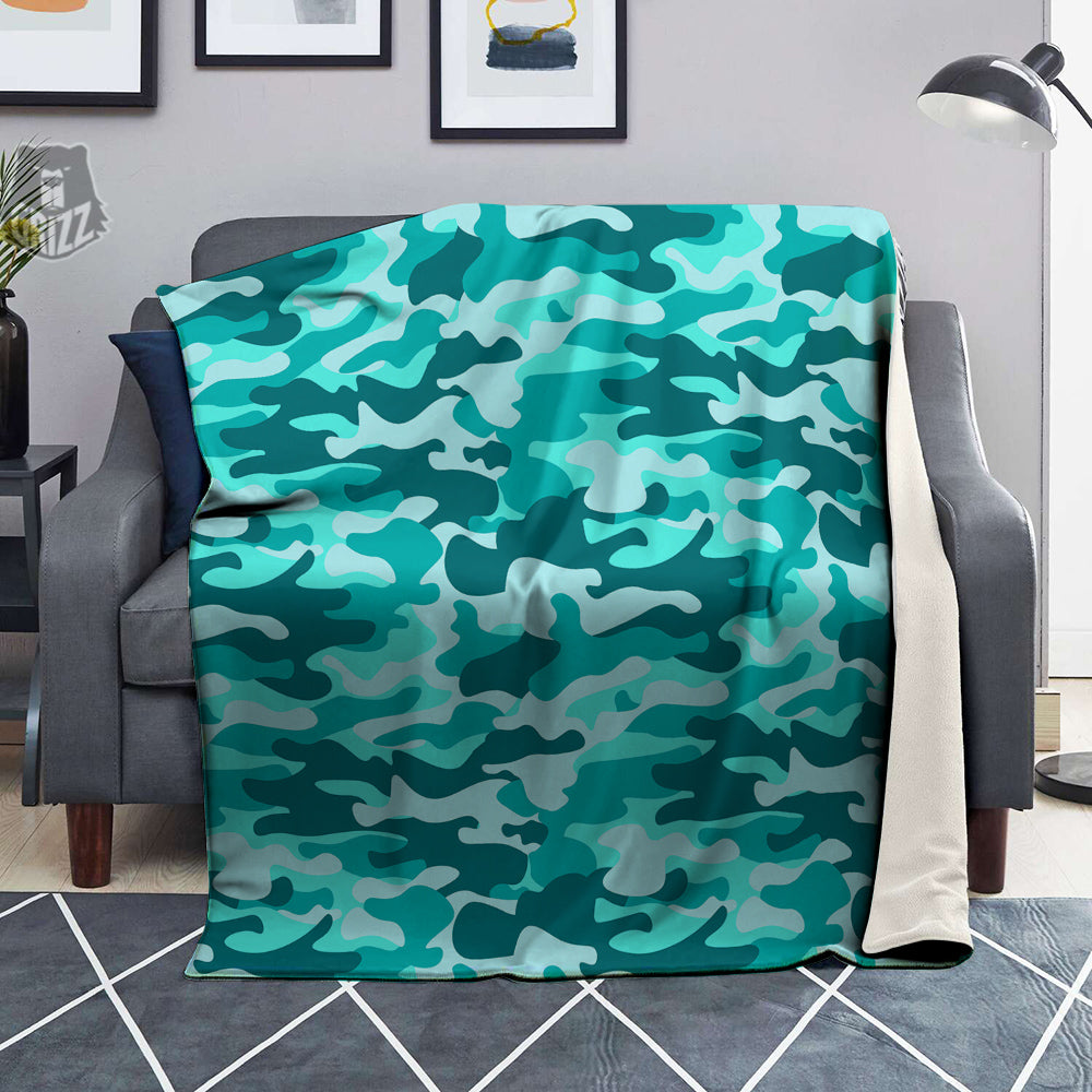 Turquoise Camo And Camouflage Print Blanket-grizzshop