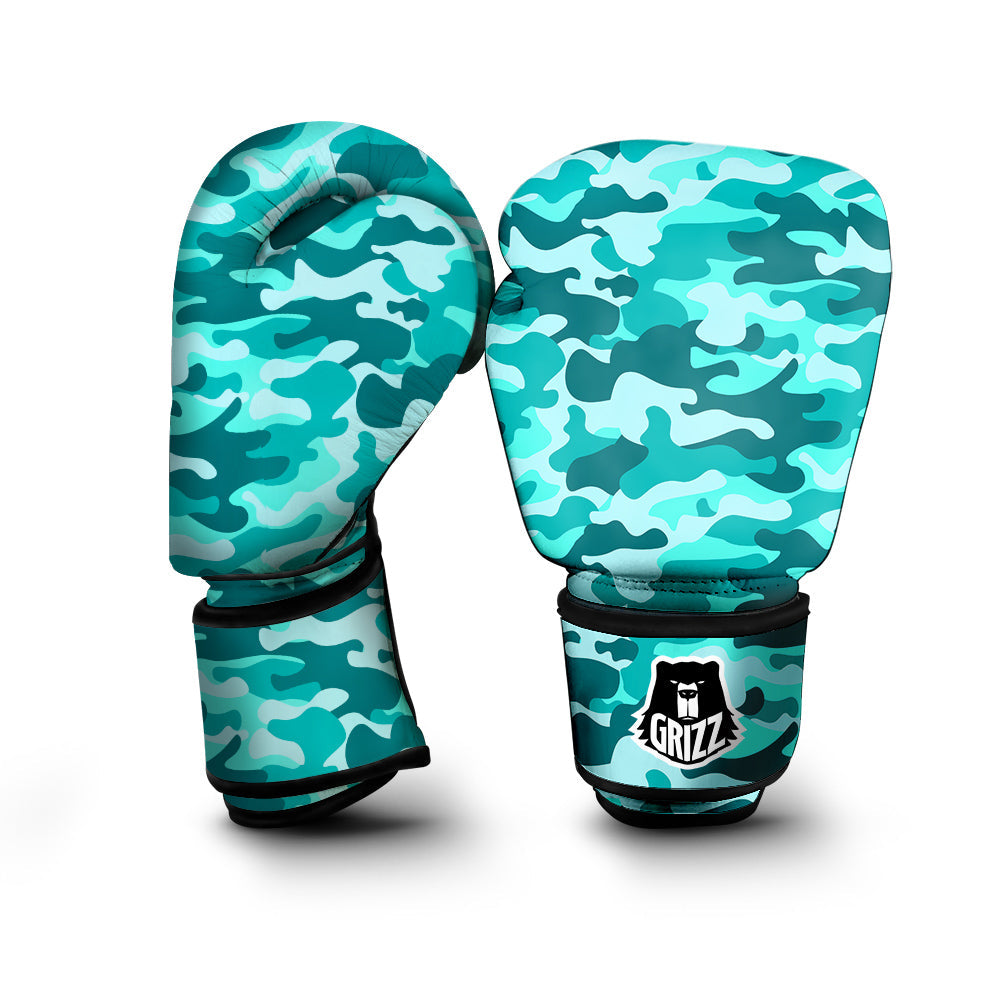 Turquoise Camo And Camouflage Print Boxing Gloves-grizzshop
