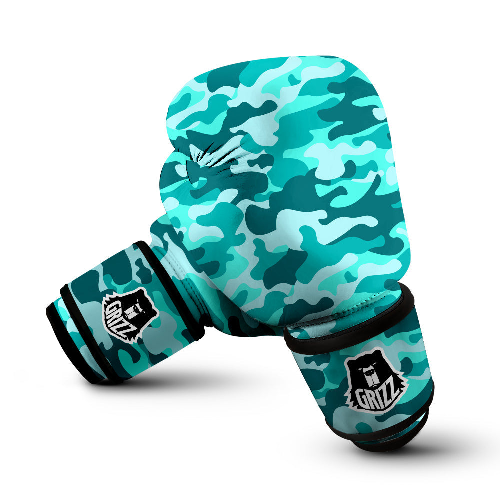 Turquoise Camo And Camouflage Print Boxing Gloves-grizzshop