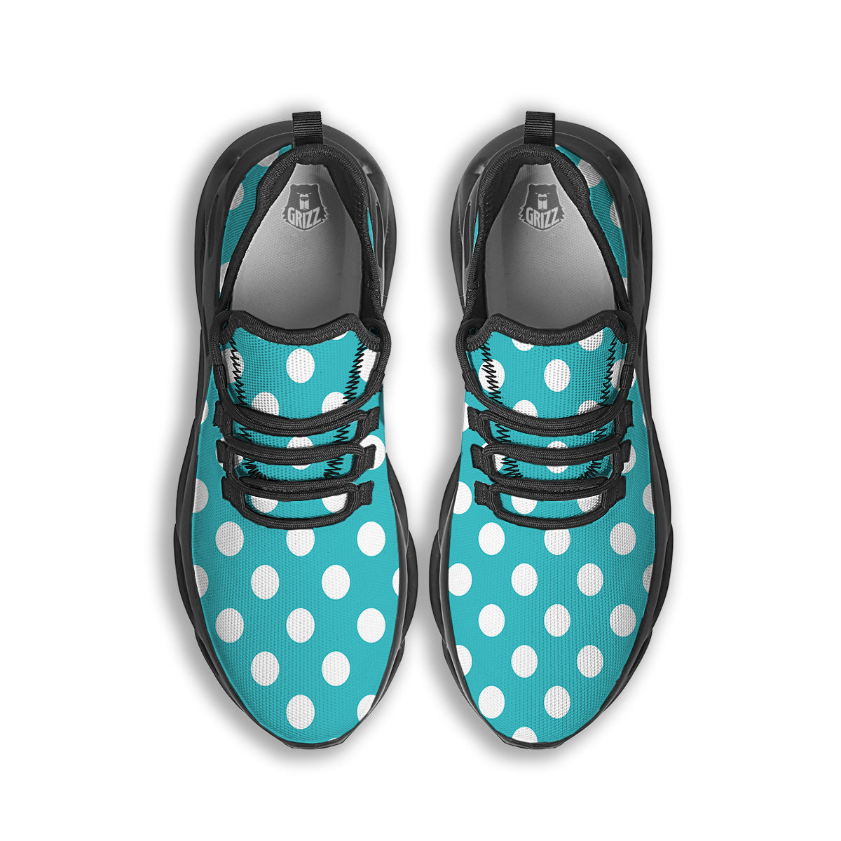 Turquoise Color Polka Dot Print Pattern Black Running Shoes-grizzshop