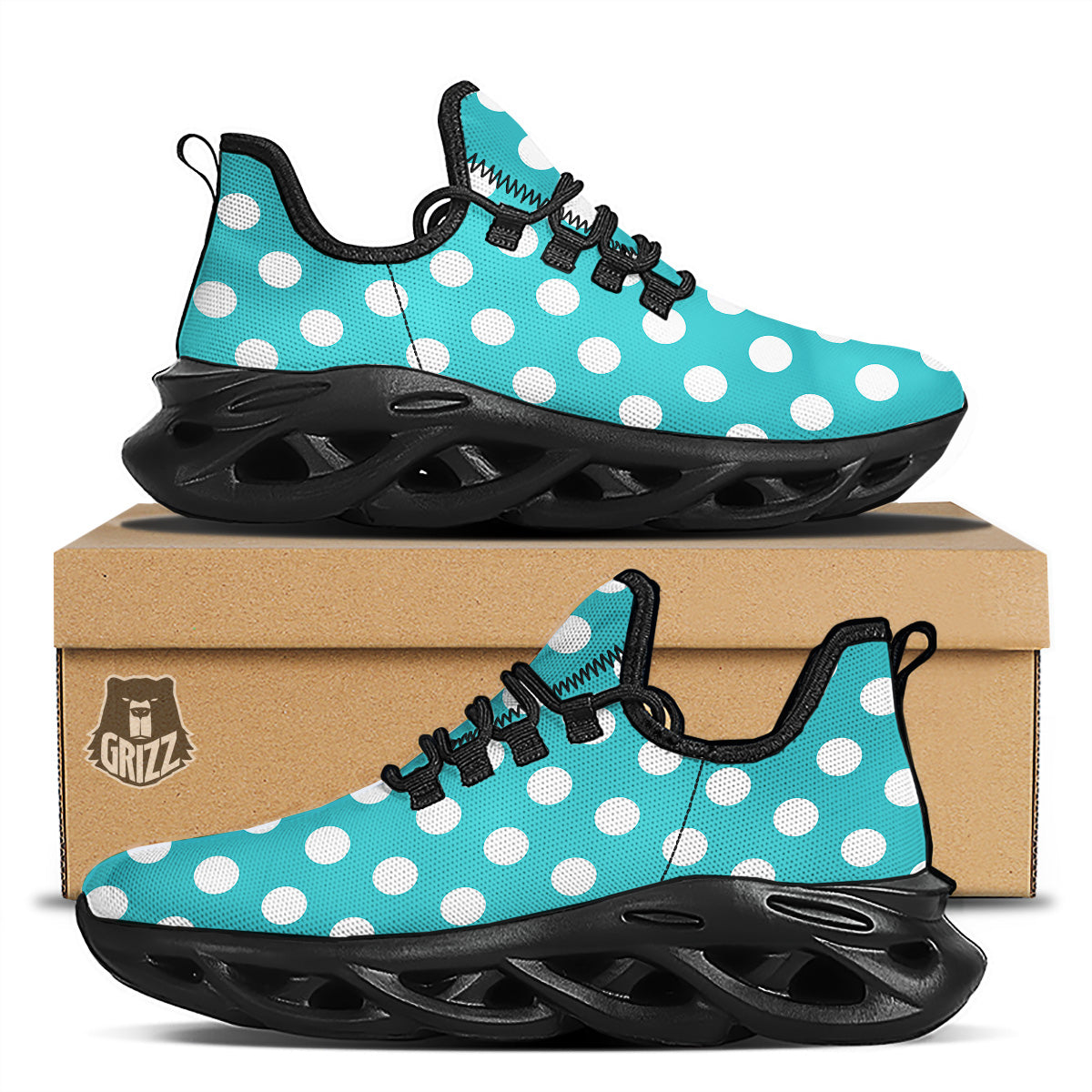 Turquoise Color Polka Dot Print Pattern Black Running Shoes-grizzshop