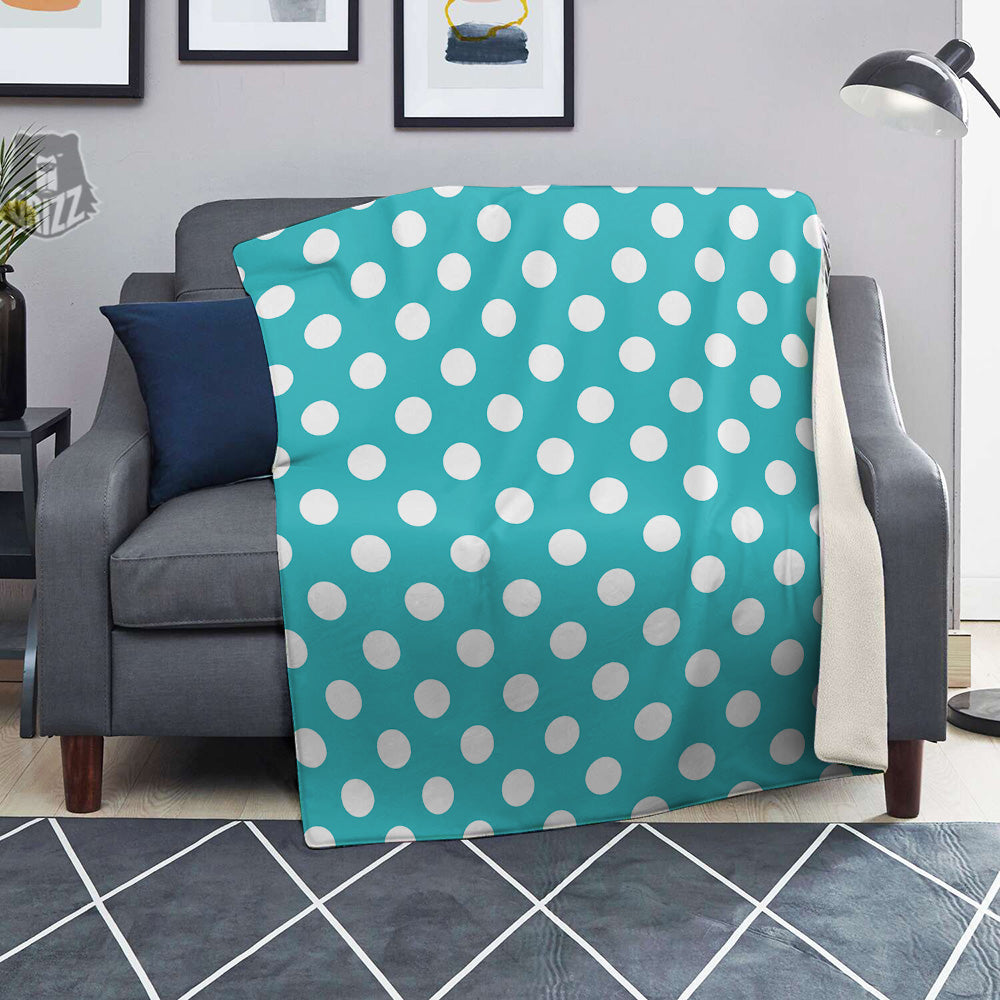 Turquoise Color Polka Dot Print Pattern Blanket-grizzshop