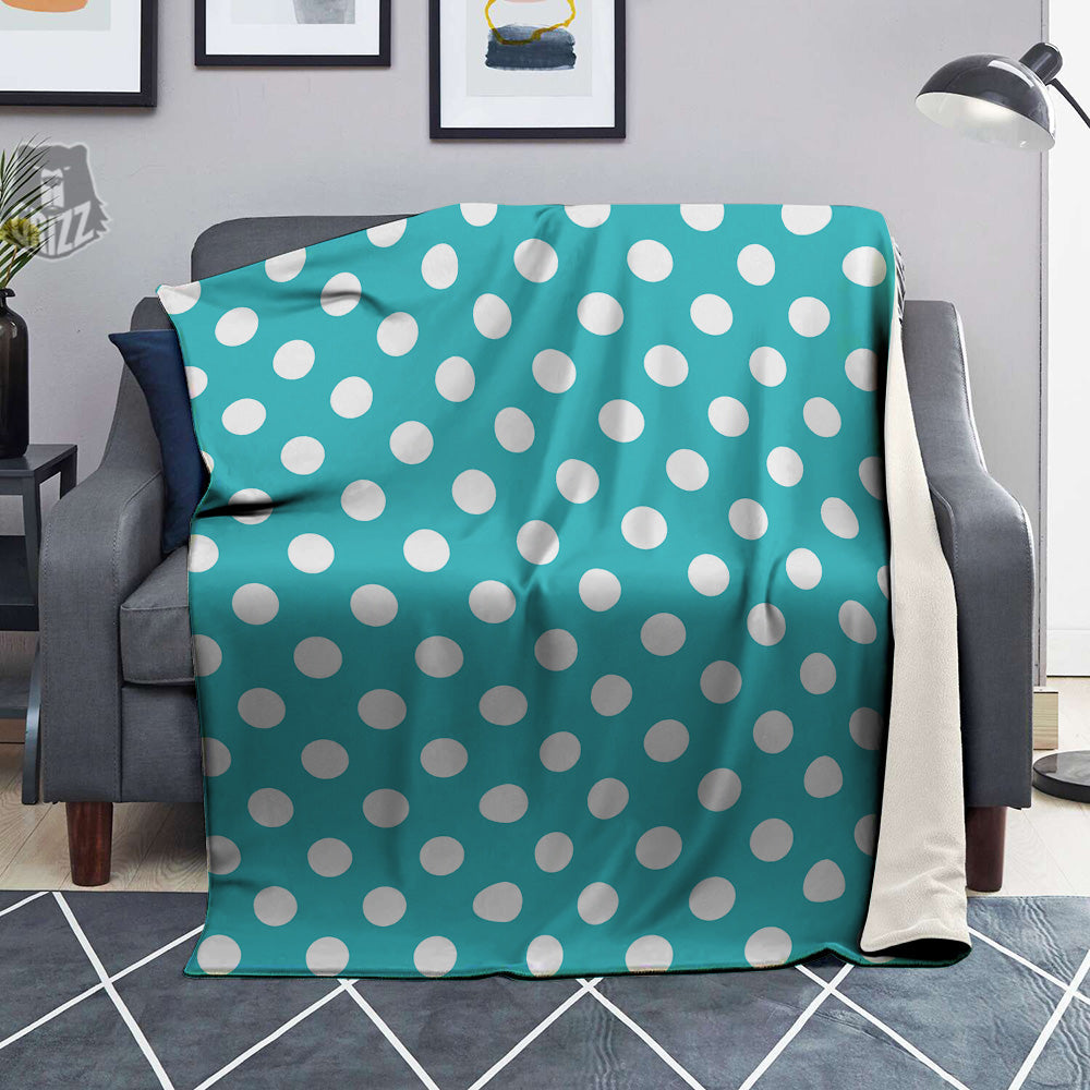 Turquoise Color Polka Dot Print Pattern Blanket-grizzshop