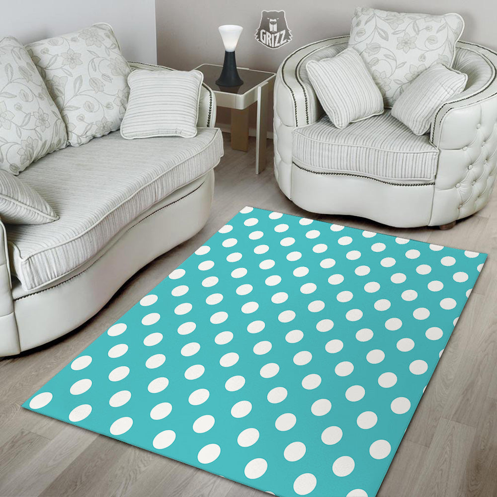 Turquoise Color Polka Dot Print Pattern Floor Mat-grizzshop