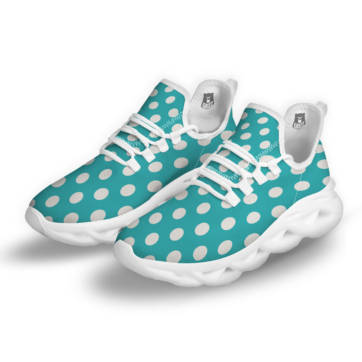 Turquoise Color Polka Dot Print Pattern White Running Shoes-grizzshop