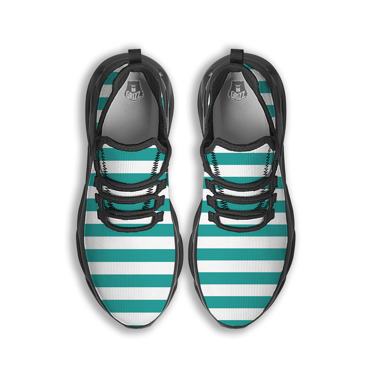 Turquoise Color Striped Print Black Running Shoes-grizzshop