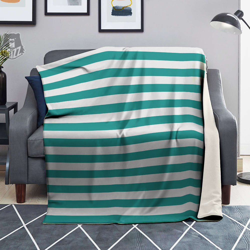 Turquoise Color Striped Print Blanket-grizzshop