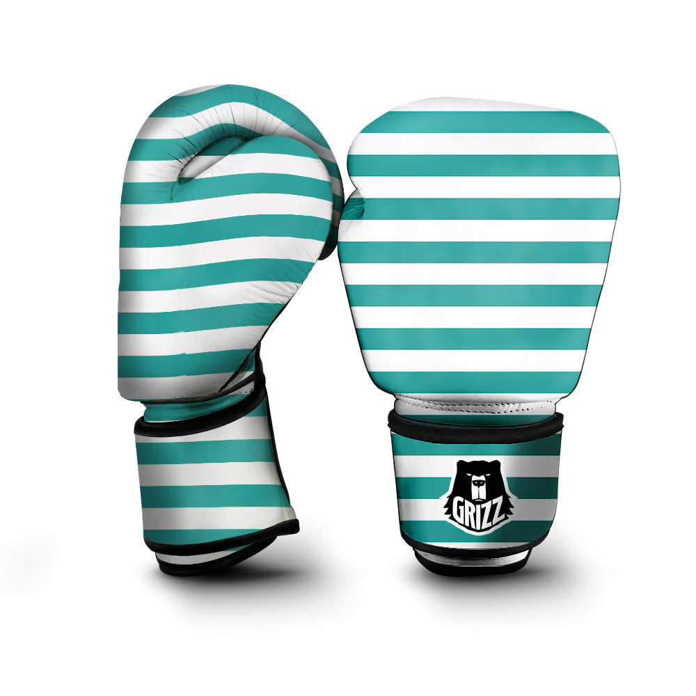 Turquoise Color Striped Print Boxing Gloves-grizzshop