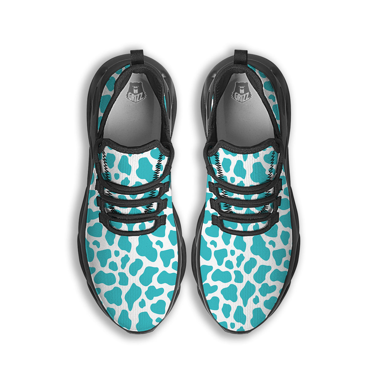 Turquoise Cow Print Pattern Black Running Shoes-grizzshop