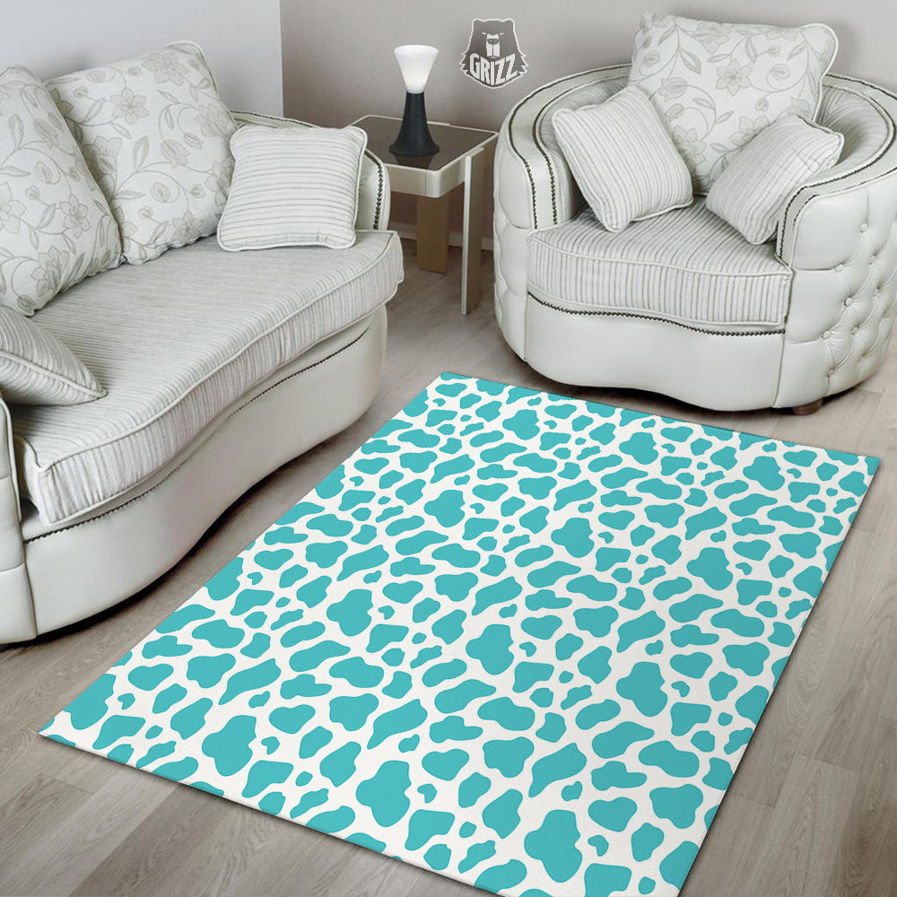 Turquoise Cow Print Pattern Floor Mat-grizzshop