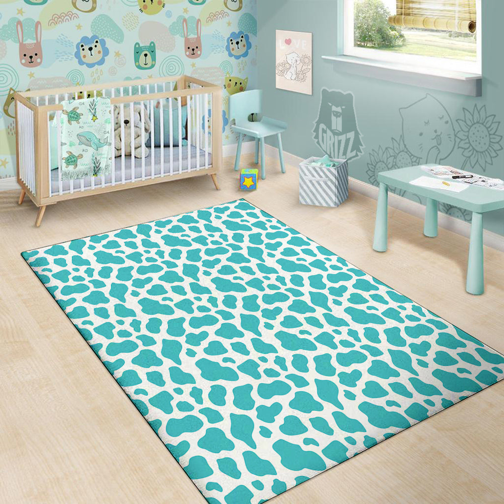 Turquoise Cow Print Pattern Floor Mat-grizzshop