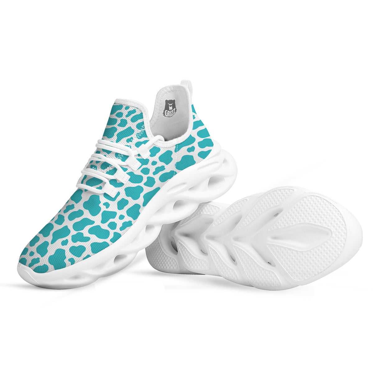 Turquoise Cow Print Pattern White Running Shoes-grizzshop