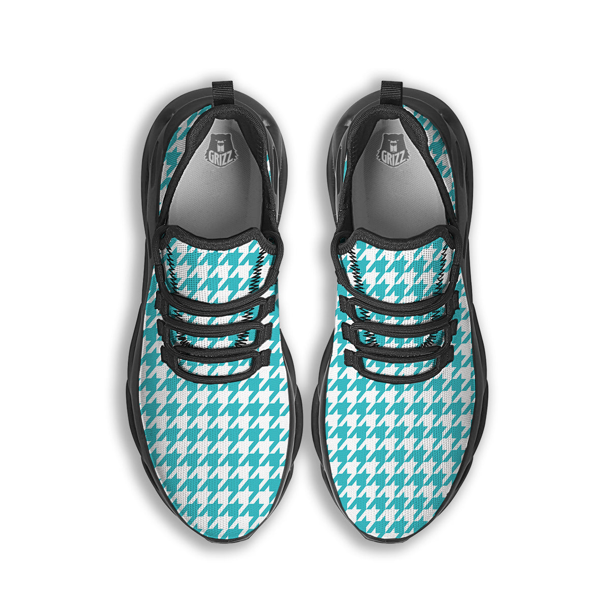 Turquoise Houndstooth Print Black Running Shoes-grizzshop