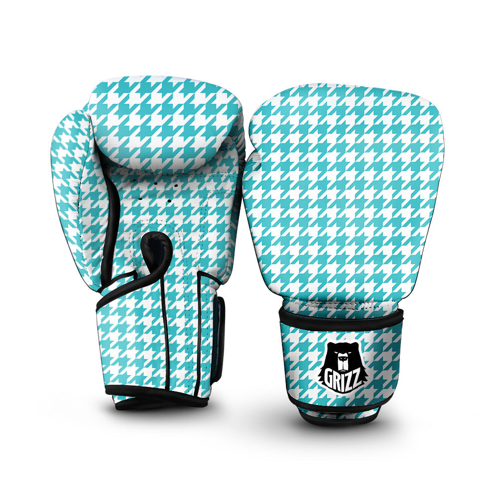 Turquoise Houndstooth Print Boxing Gloves-grizzshop