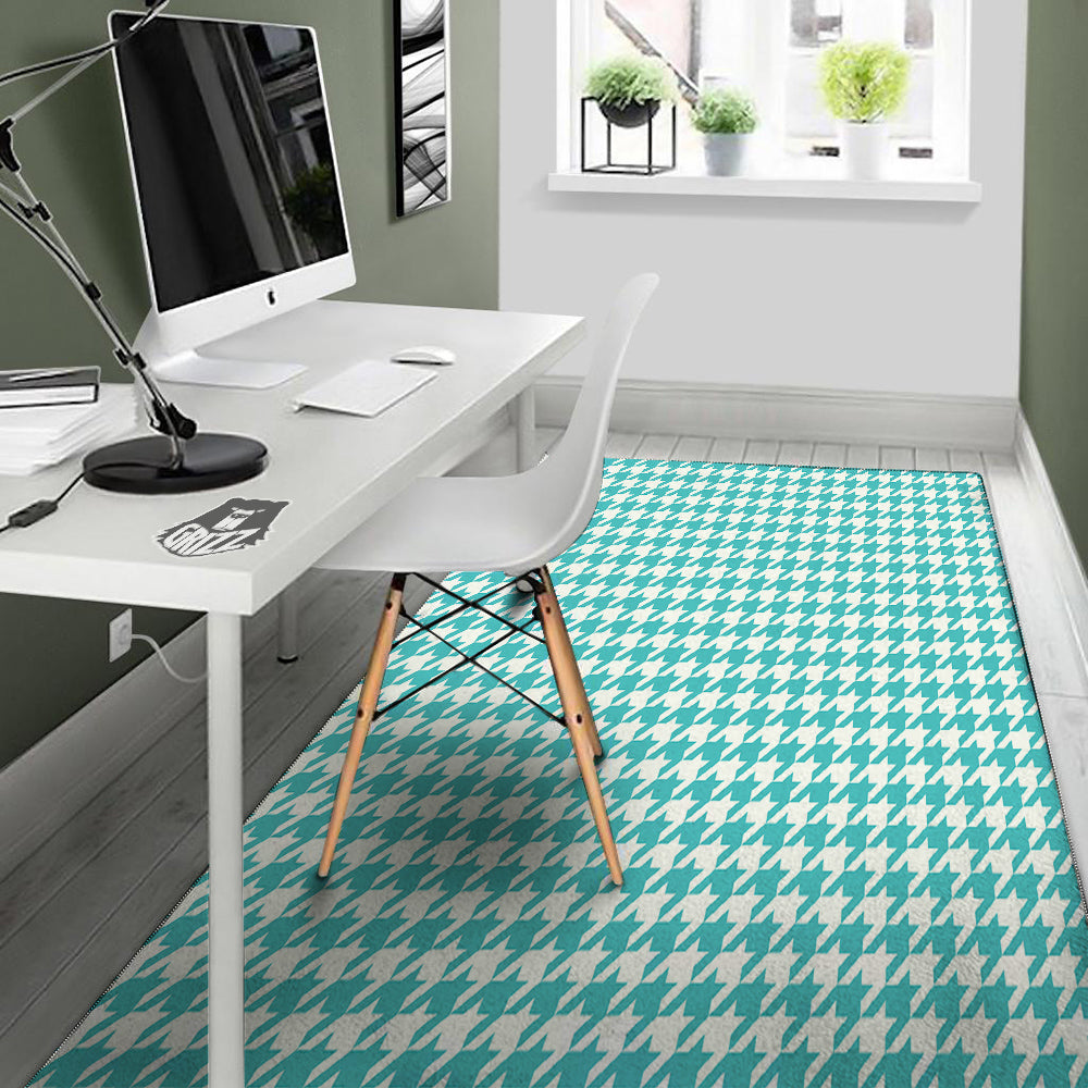 Turquoise Houndstooth Print Floor Mat-grizzshop