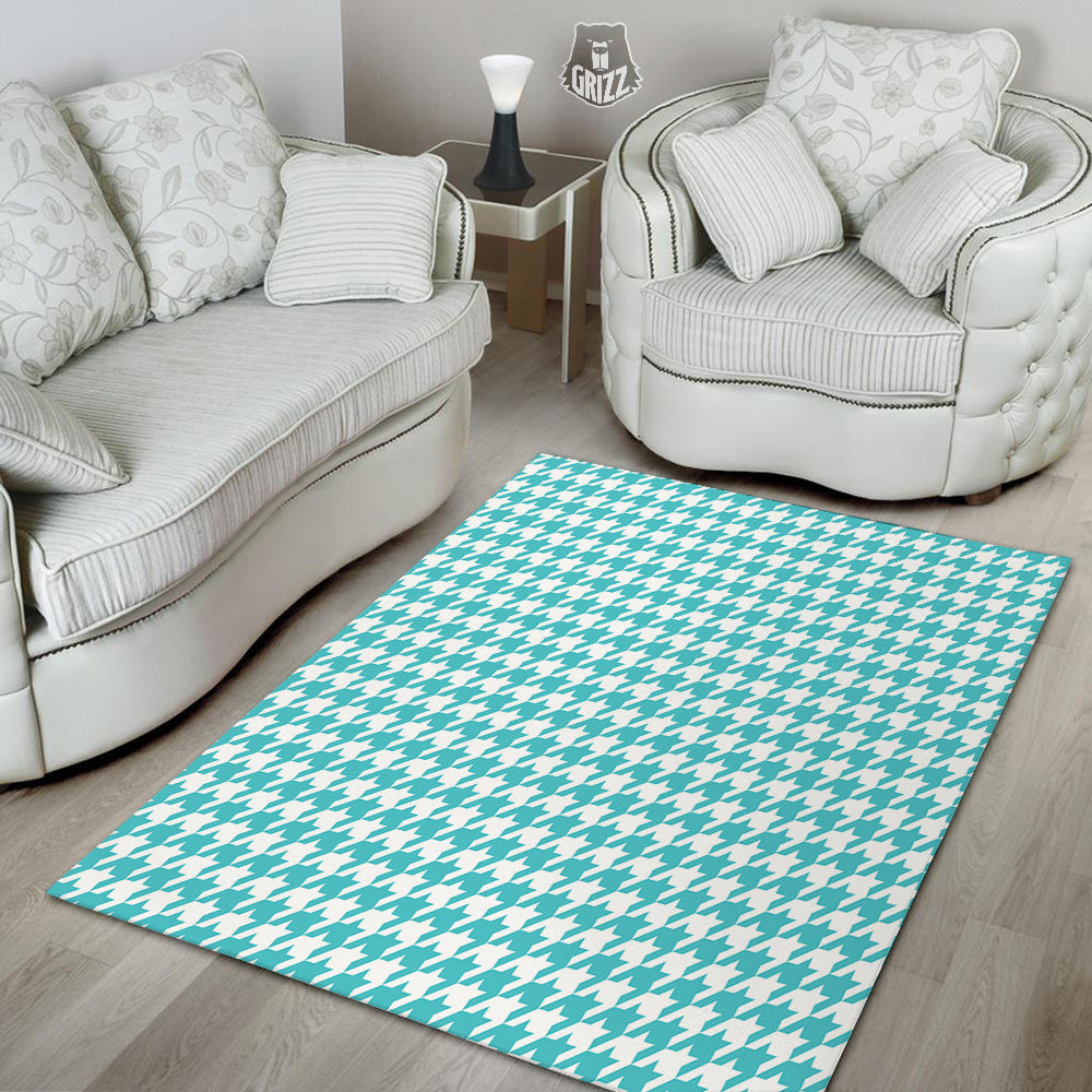 Turquoise Houndstooth Print Floor Mat-grizzshop