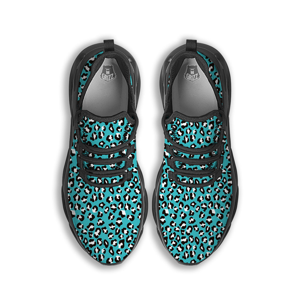 Turquoise Leopard Print Pattern Black Running Shoes-grizzshop