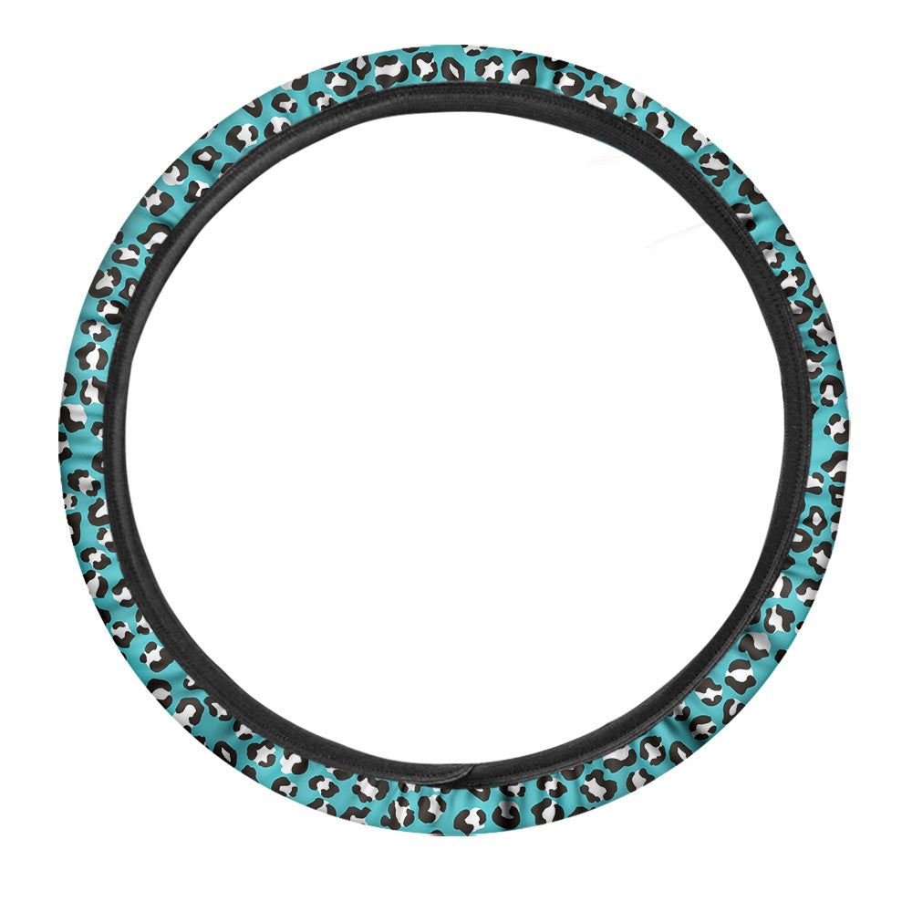 Turquoise Leopard Print Pattern Car Steering Wheel Cover-grizzshop