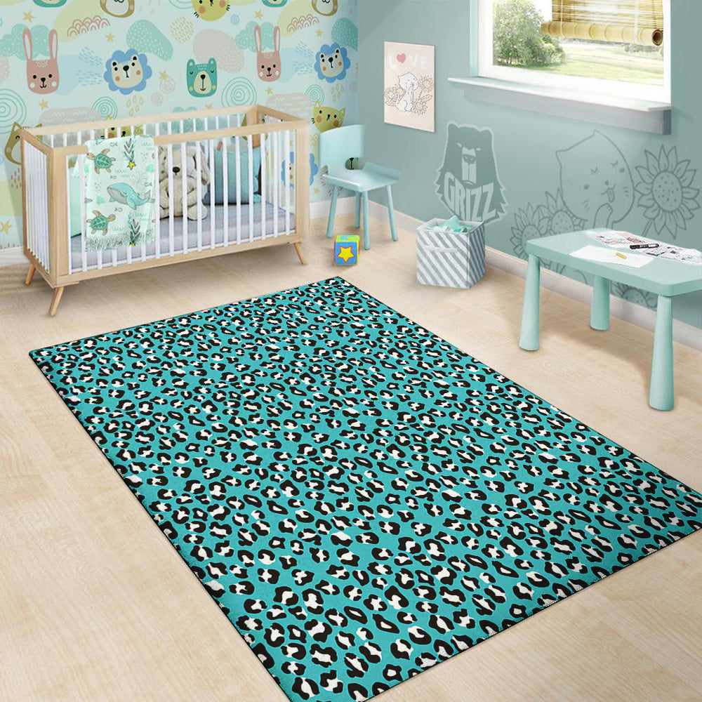 Turquoise Leopard Print Pattern Floor Mat-grizzshop