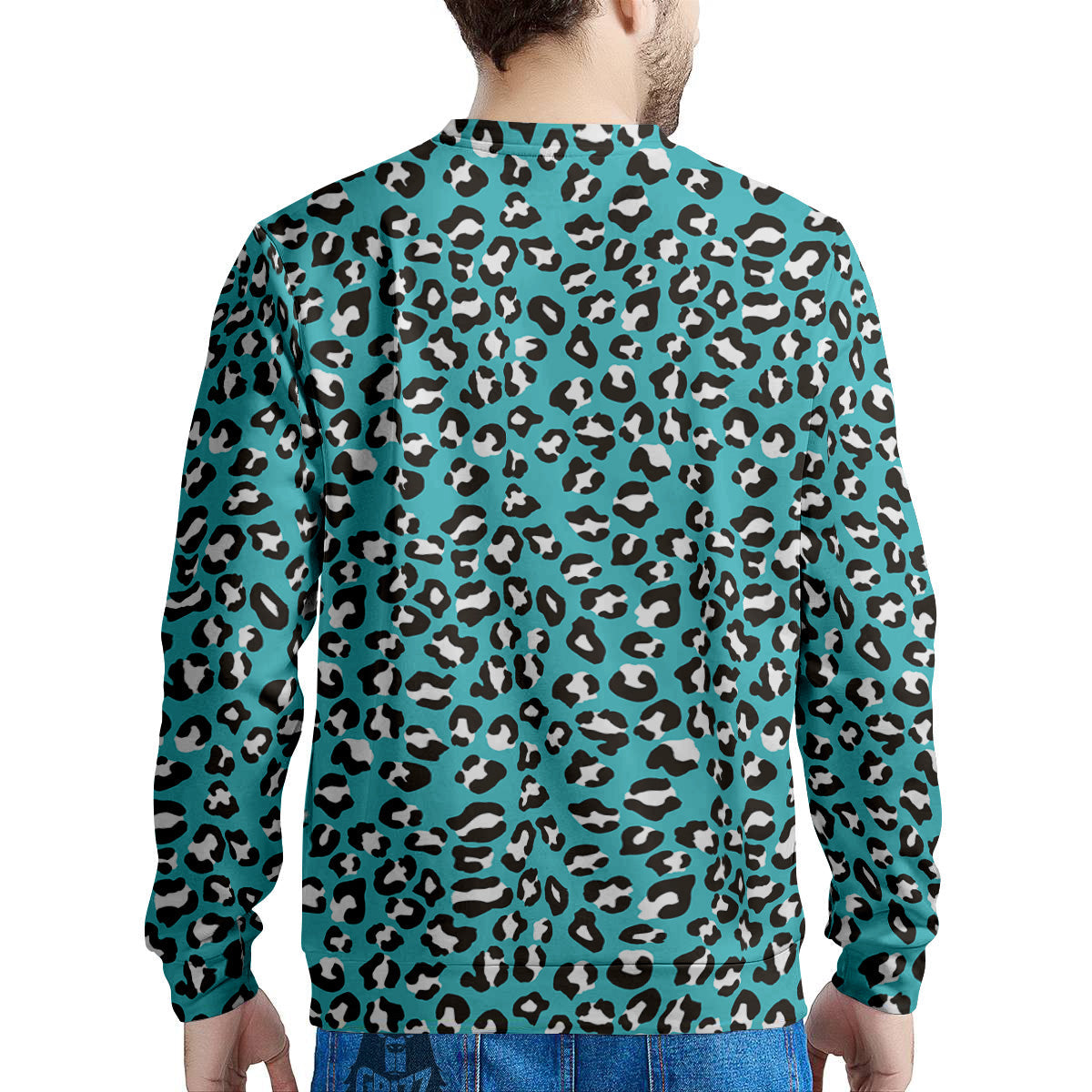 Turquoise Leopard Print Pattern Men's Sweatshirt-grizzshop