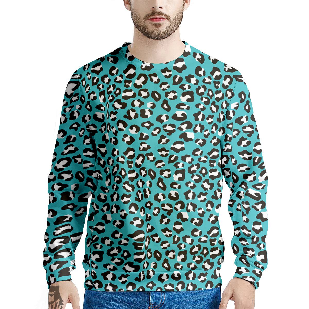 Turquoise Leopard Print Pattern Men's Sweatshirt-grizzshop