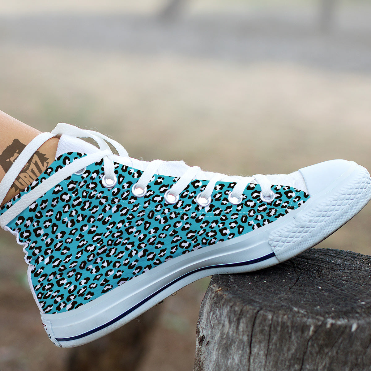 Turquoise Leopard Print Pattern White High Top Shoes-grizzshop