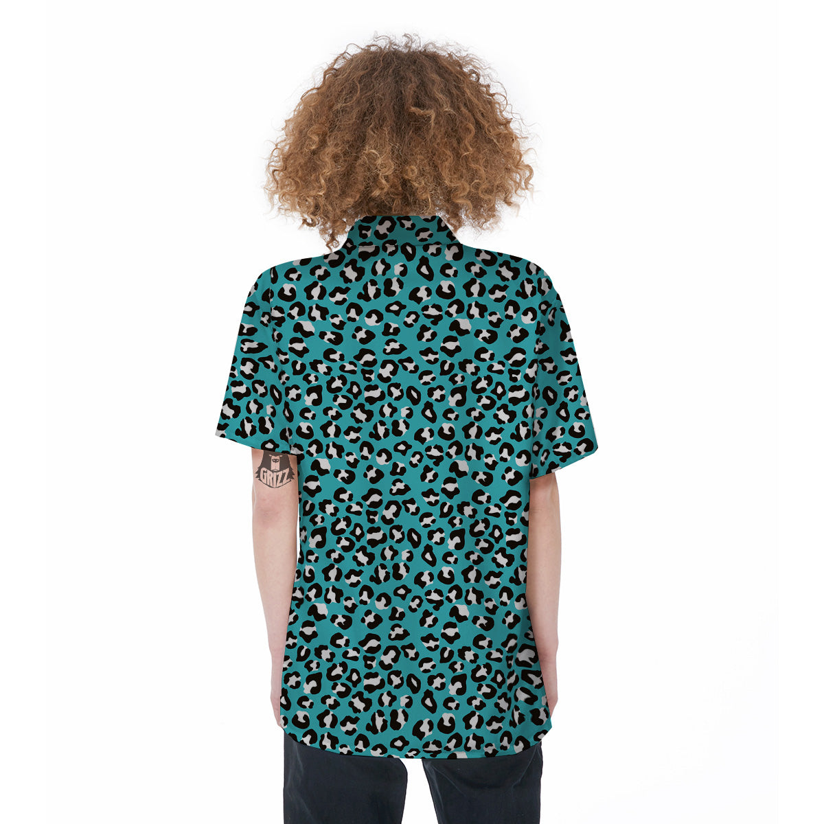 Turquoise Leopard Print Pattern Women's Short Sleeve Shirts-grizzshop